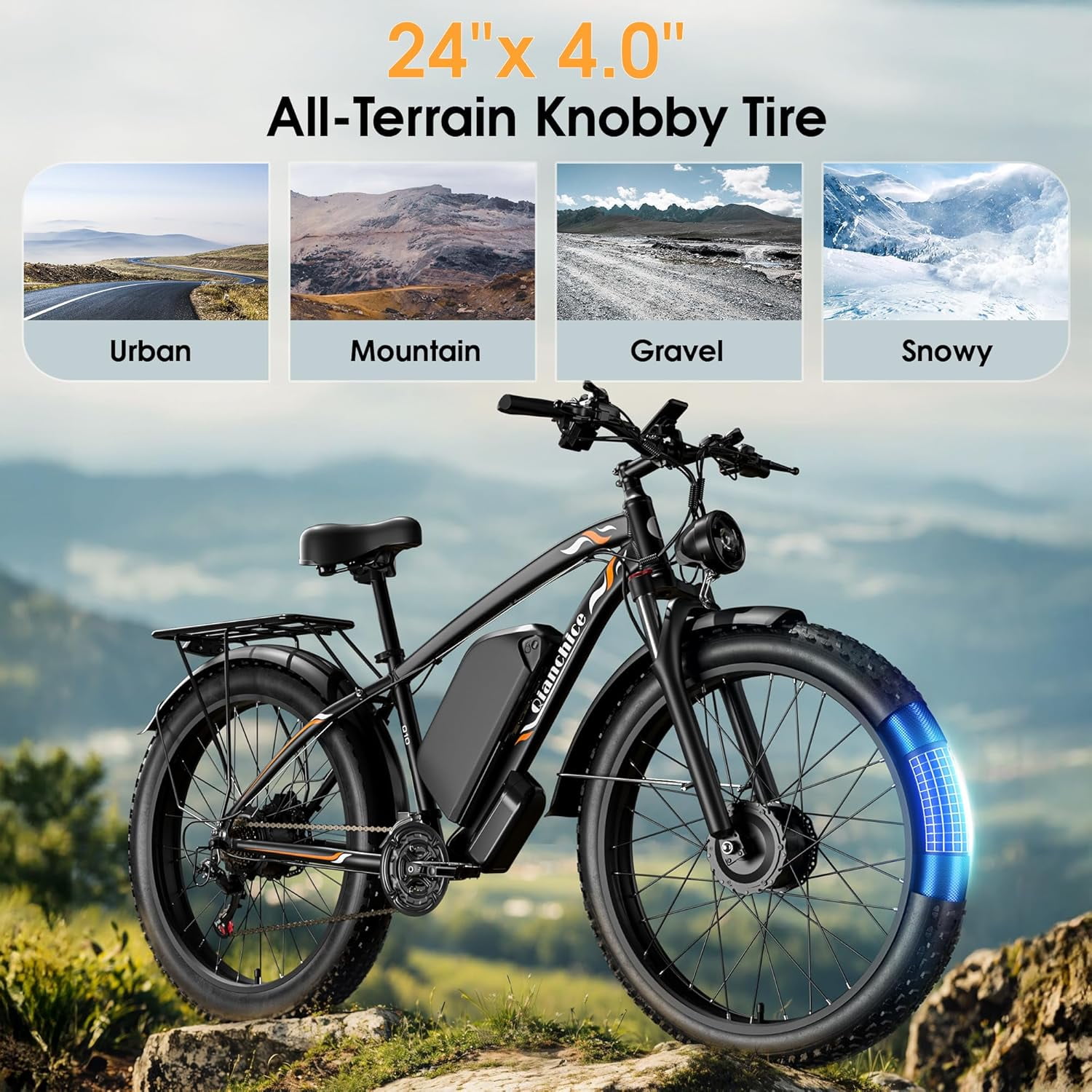 Dual Motor Peak 5000W Electric Bike for Adults Men Women 40-45MPH 100 Miles, 52V 34AH Long Range Ebike, Fat Tire 24Inch, Commuter Electric Bicycles Ebike, Hydraulic Disc Brake