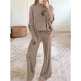 thumbnail image 5 of Womens 2 Piece Outfits Fall Lounge Set Oversized Chunky Knit Sweater Top Wide Leg Pants Loungewear Clothes Khaki S, 5 of 7