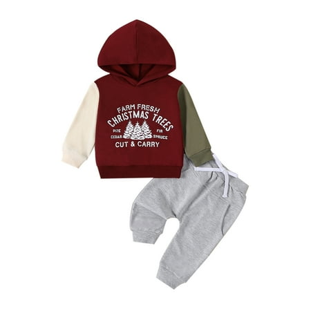 

Canis Long Sleeve Pine Tree Print Hoodie and Pants - Baby Christmas Outfits Set (2Pcs)