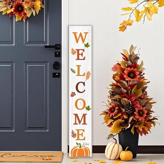 Cskhip Autumn Welcome Rustic Wood Signs Pantry Street Signs Vintage Wood Plaque Farmhouse Wall Art Wall Decor for Home Man Cave Door Porch Garden Party 4" x 16"