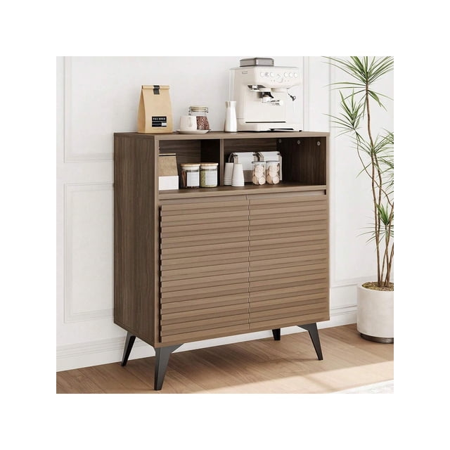 Ourlova 1 PCS Armoire de Rangement Cannelée Buffet Bahut avec Rangement et Tablettes Ajustables pour Salon Cuisine Entrée
