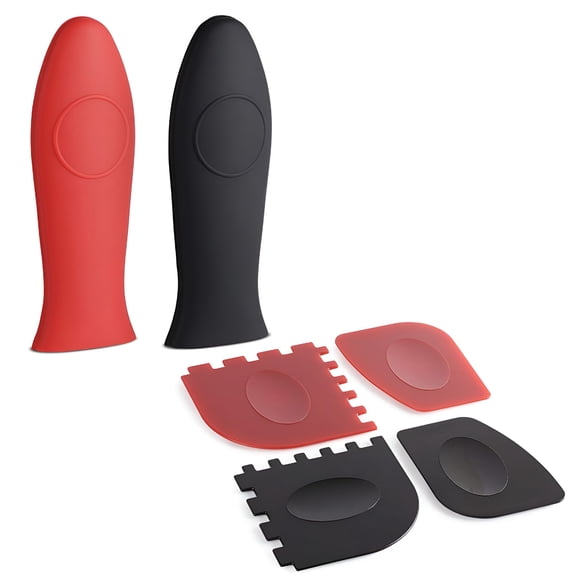 ACDANC Ultra-Thick Silicone Cast Iron Skillet Handle Cover,Dishwasher Safe Hot Pan Handle Holder,Non-Slip Design for Kitchen Use,6 Pack in Red & Black