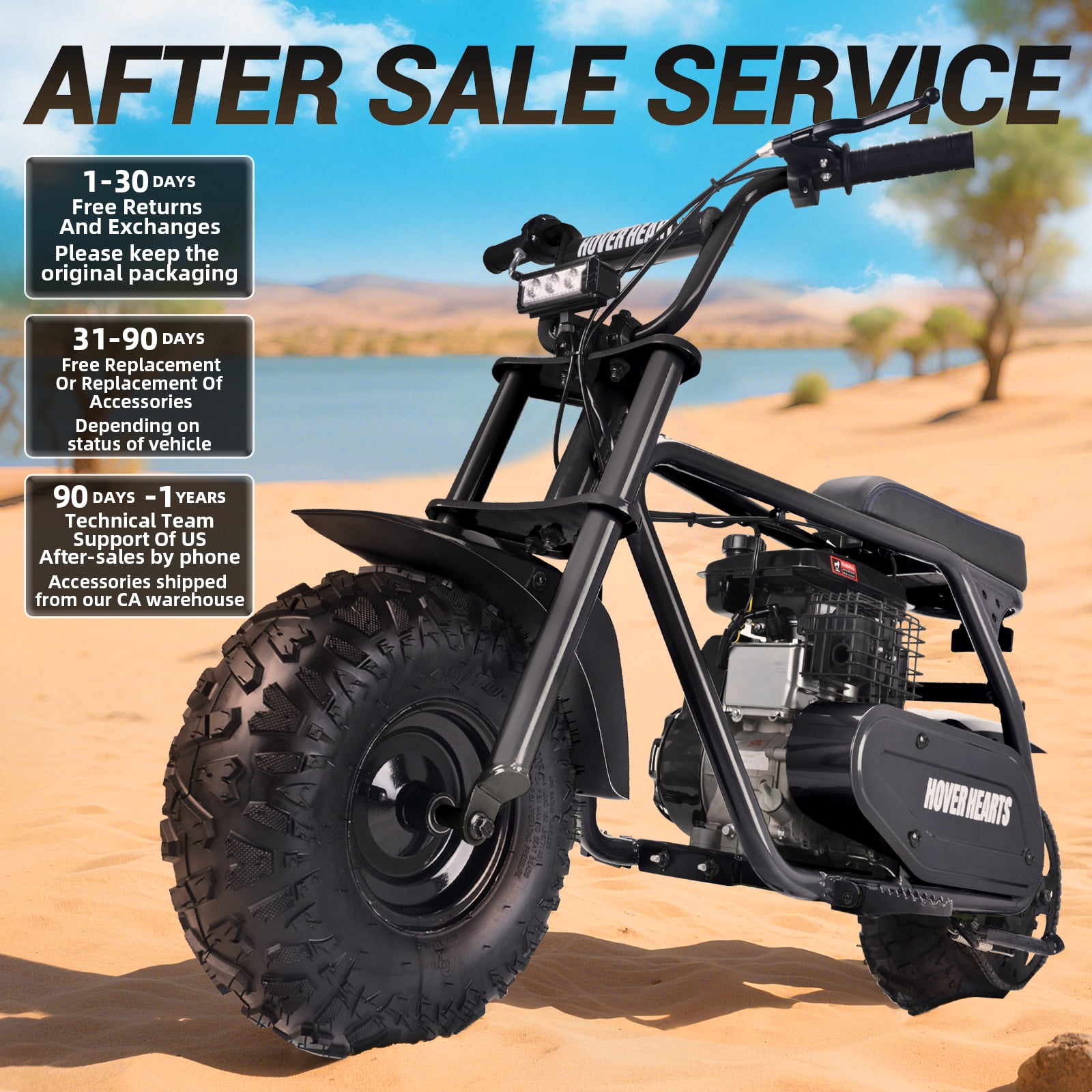 HOVERHEART Gas Mountain Bike, 105cc 4-Stroke Gas Powered Off Road Motorcycle (Model-MB001) with Led Lights, Disc Brake, Max Load 200Lbs, Up to 30Kph, NO OIL MIX REQUIRED