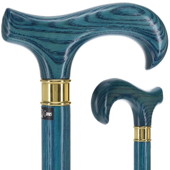 Royal RC Canes Extra Long, Super Strong Derby Walking Cane for Men and Women – Denim Blue Stained Wood, Polished Brass Collar, Stylish & Durable Design