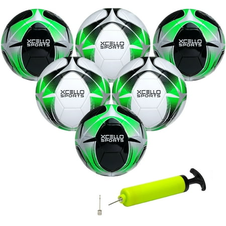 Xcello Sports Soccer Ball (Black/Green/Silver White/Green/Silver) w/Pump (Size 4 Pack of 6)