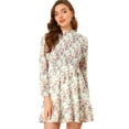 thumbnail image 1 of INSPIRE CHIC Vestido Floral Con Dobladillo Con Volantes Y Manga Larga Con Cuello Fruncido Y Fruncido Para Mujer Beige XS, 1 of 6