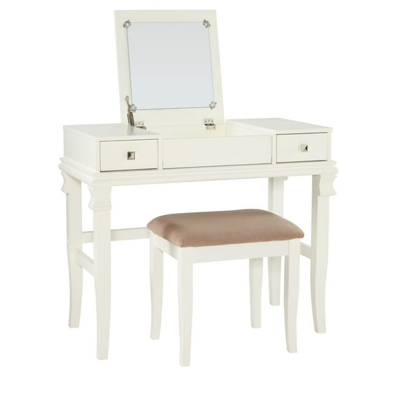 Contemporary Home Living 36" White Vanity Set with Mirror and Upholstered Stool