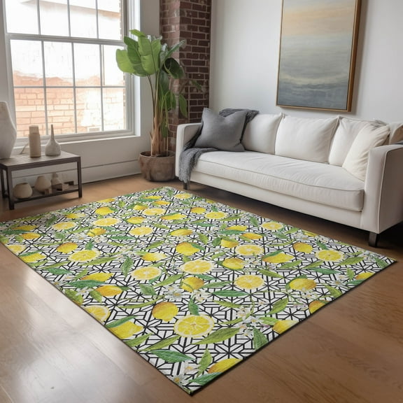 Addison Rugs Mayfield Washable Kitchen Lemons Yellow Rectangle Rug, 10' x 14'