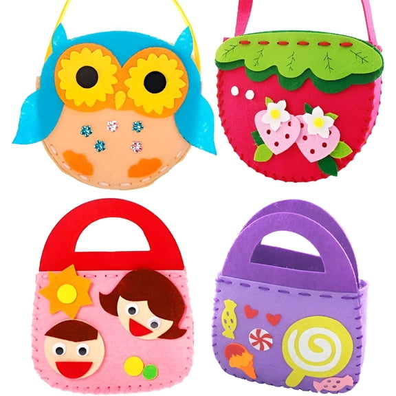 BESTSKY 4 Pack Kids Sewing Kits for Beginners/Handbag - Fun DIY Kids Craft and Sew Kits for Girls and Boys Set,Preschool Educational Toys DIY Art Craft Hand Stitch Play Set