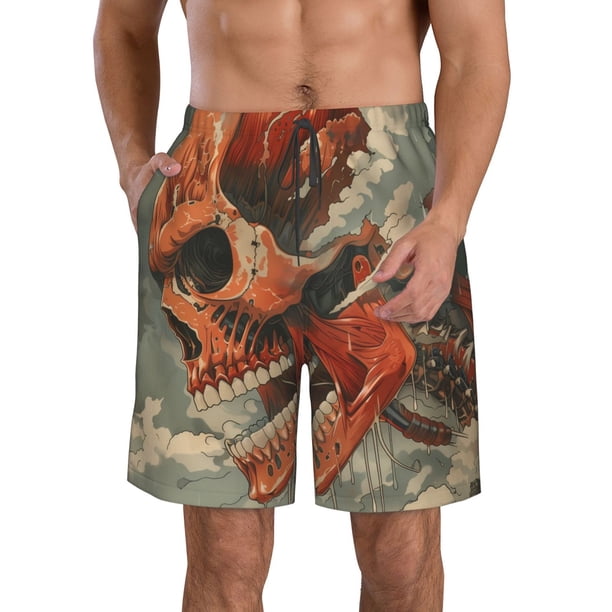 Fotbe Gigantic Skull In Clouds Trajes de Baño Estampados para Hombre, Shorts de Verano de Secado Rápido, Ropa de Playa, Bañadores-Medium