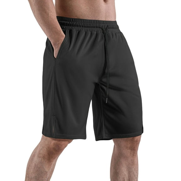HOOMEUMY Men's Quick Dry Athletic Shorts Lightweight Breathable Stretch Casual Gym Workout Running Shorts with Zipper Pockets Black XL