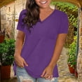 thumbnail image 2 of Yubnlvae Women's V-Neck Pocket Tee - Casual Short Sleeve Relaxed Fit T-Shirt (Pink, Purple, Navy, Black +2 colors | S-XXXL) (Purple | XXL), 2 of 4
