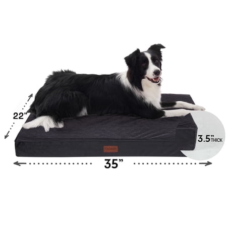 Ophanie Black Orthopedic Dog Bed for Large Dogs with Non-Slip Bottom Waterproof and Machine Washable Removable Pet Bed Cover Size(35 x22 x3.5 )