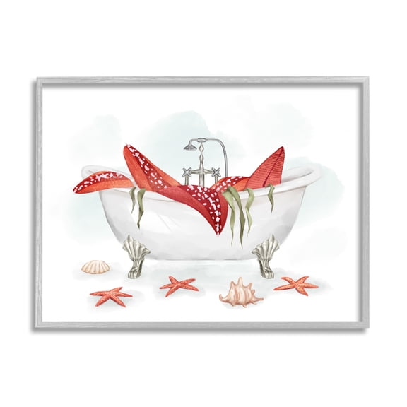 Stupell Industries Large Red Starfish Ocean Inspired Claw Bath Tub, 24 x 30, Designed by Ziwei Li