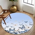 thumbnail image 3 of Round Area Rug 8 Ft, Blue Butterflies Washable Non-Slip Circle Carpet for Living Room/Bedroom, Elegant Pastoral Watercolor Collection Low-Profile Large Area Rugs for Indoor, 3 of 7