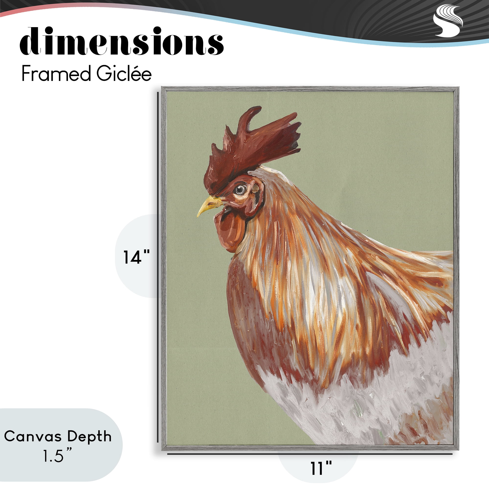 Stupell Industries Gallant Rooster Portrait Gray Framed Giclee Art, design by Andy Beauchamp