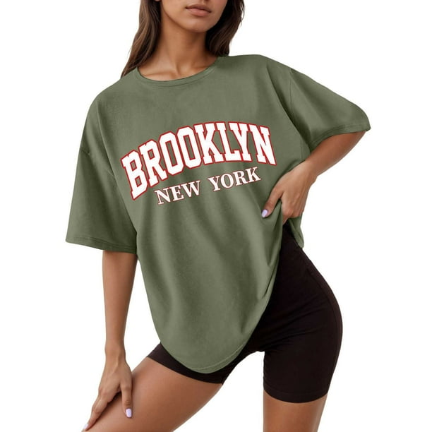 Camiseta holgada de manga corta y cuello redondo con estampado informal para mujer