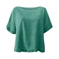 thumbnail image 3 of Easter Shirts Plus Size Tops for Women Dressy One Shoulder Round Neck Ruffled Hem Mid Sleeve and Linen Top Casual Ruffle Solid Short Sleeve Blouse Tops for Women Dressy Casual Tops for Women 2025, 3 of 3
