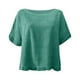 thumbnail image 3 of Blusa de manga corta con cuello redondo y volantes en el bajo, mezcla de lino, para mujer - S-XXXL, 3 of 3