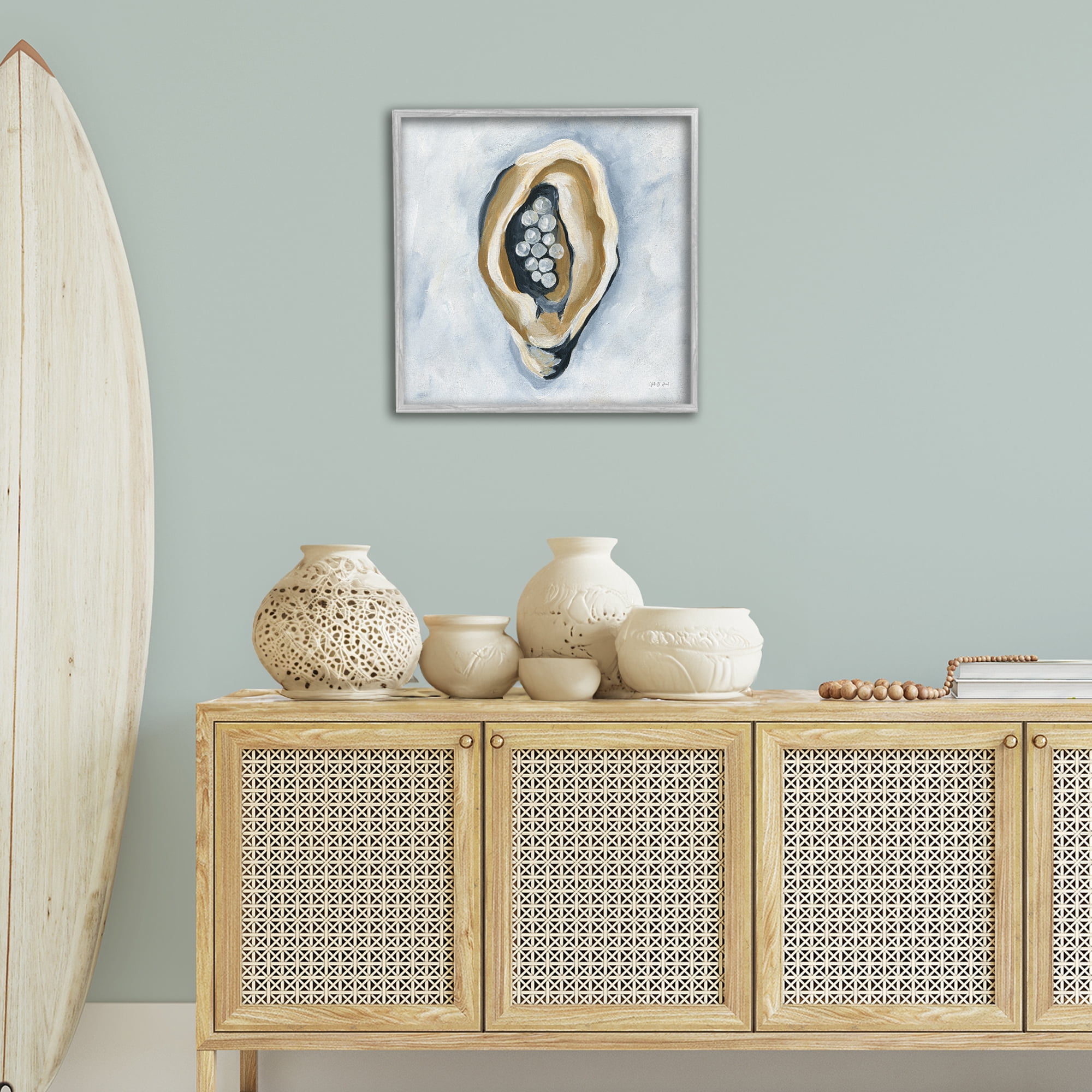 Stupell Industries World Is Your Oyster Coastal Painting Gray Framed Art Print Wall Art, 24 x 24
