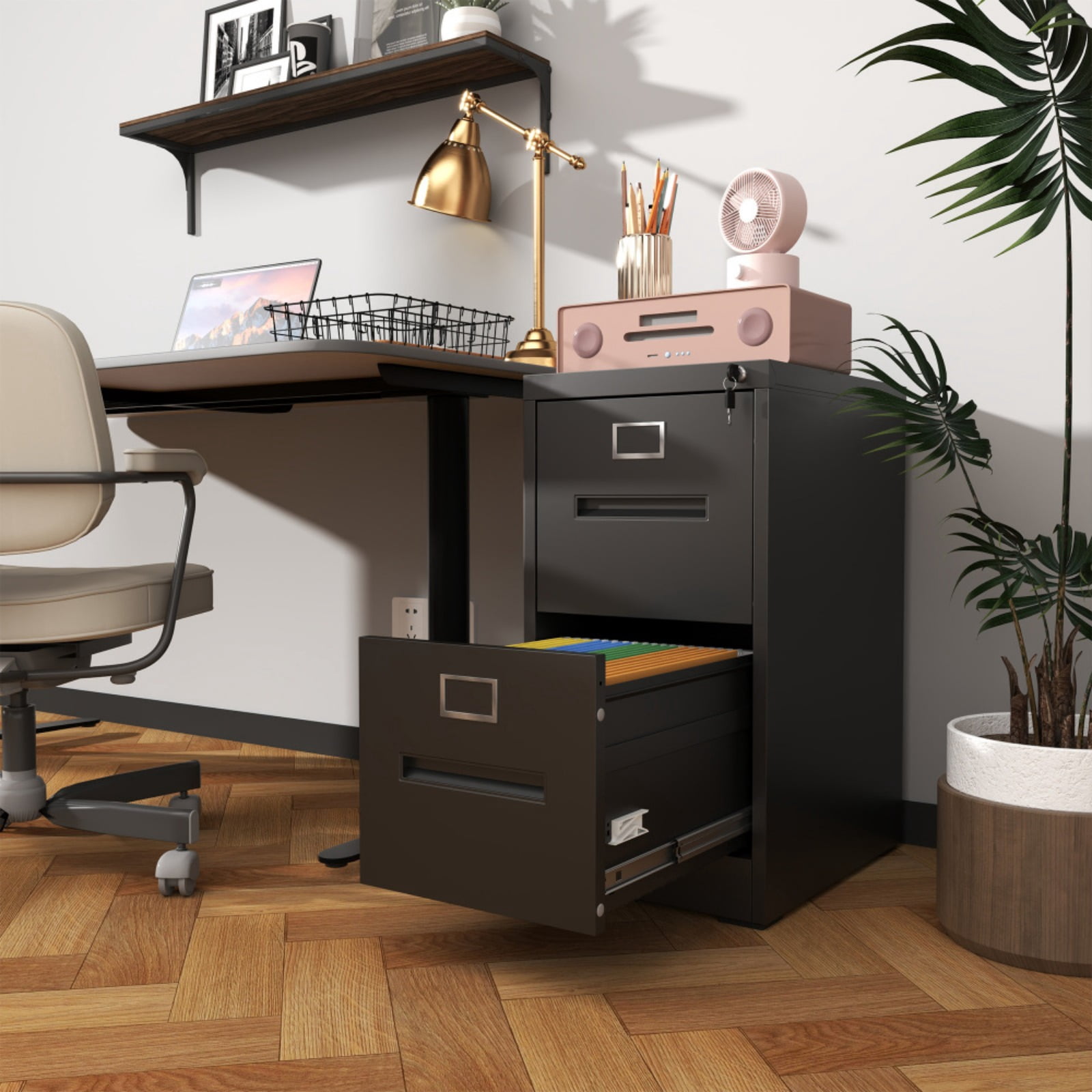 2 Drawer Lateral File Cabinet with Lock, Metal Lateral Filing Cabinet for Home Office, Steel Wide Horizontal Filing Cabinets for Letter/Legal/A4/F4 Hanging Files (Black)