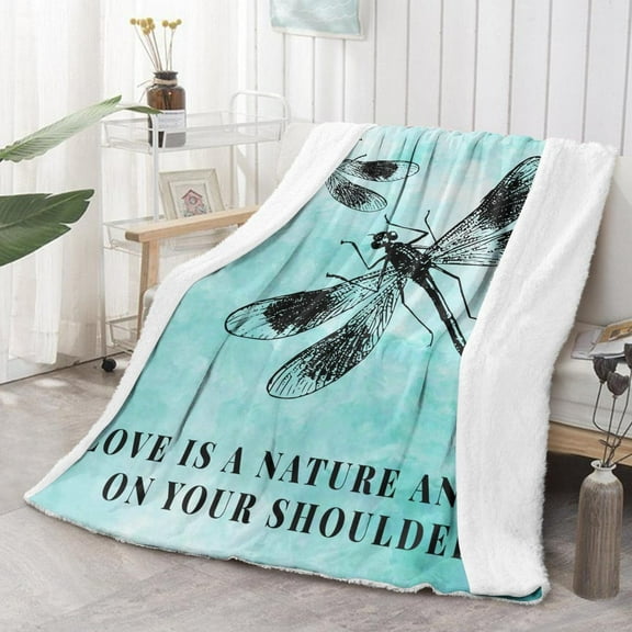 Dragonfly Sherpa Throw Blankets Winter Bed Blanket Decorative Home Decor Gift Blanket 50x60 Inch for Dragonfly Lovers Women