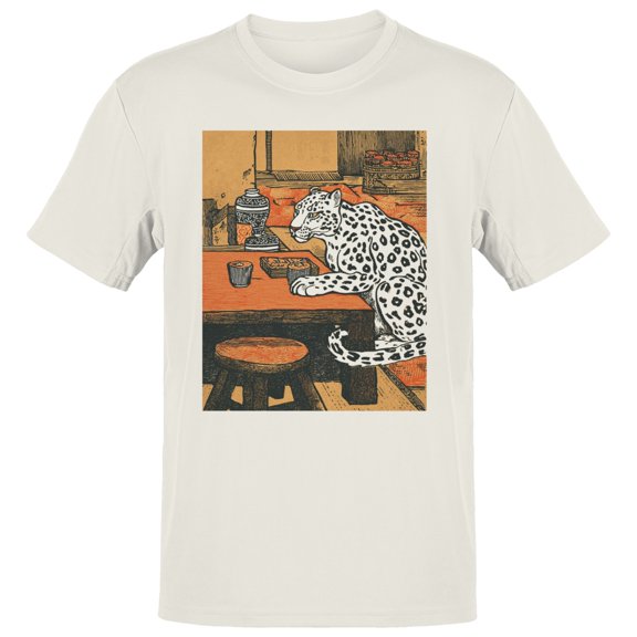 Smartprints Leopard in Japanese Tea Room Men's T-Shirt Off White, Cotton, S