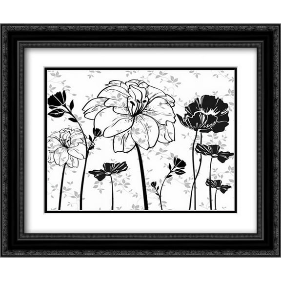 BLACK AND WHITE FLOWERS 2x Matted 24x20 Black Ornate Framed Art Print by Greene, Taylor
