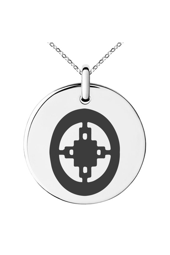 Stainless Steel Aztec Intelligence Rune Engraved Small Medallion Circle Charm Pendant Necklace