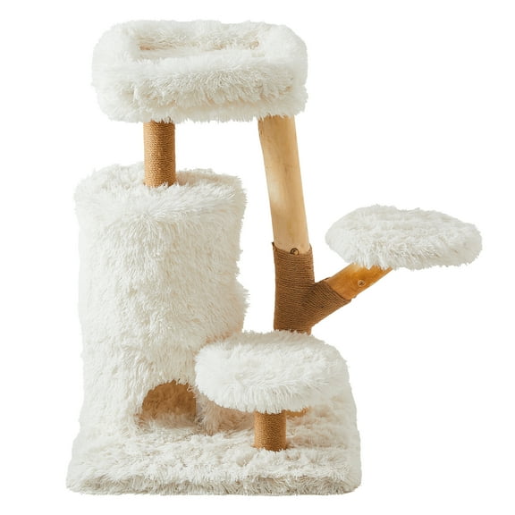 Heynemo 35-Inch Cozy Cat Tower with Scratch Posts, Two Cat Hideouts, Soft Pads, and Washable Cushion Cover,White