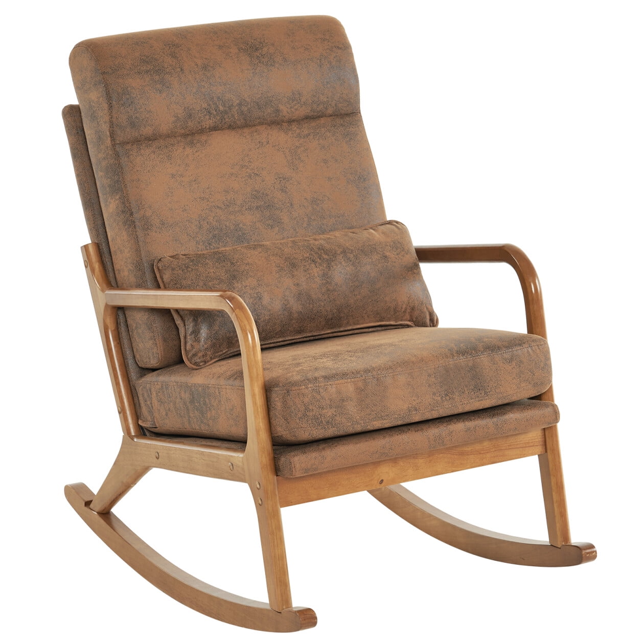 Nursery Rocking Chair, Upholstered Glider Rocker Indoor with High Backrest and Lumbar Pillow, Modern Accent Chairs Comfy Armchair Single Sofa Chair for Nursery Living Room Bedroom, Orange