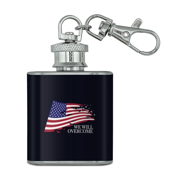 We Will Overcome Flag Stars USA America Stainless Steel 1oz Mini Flask Key Chain