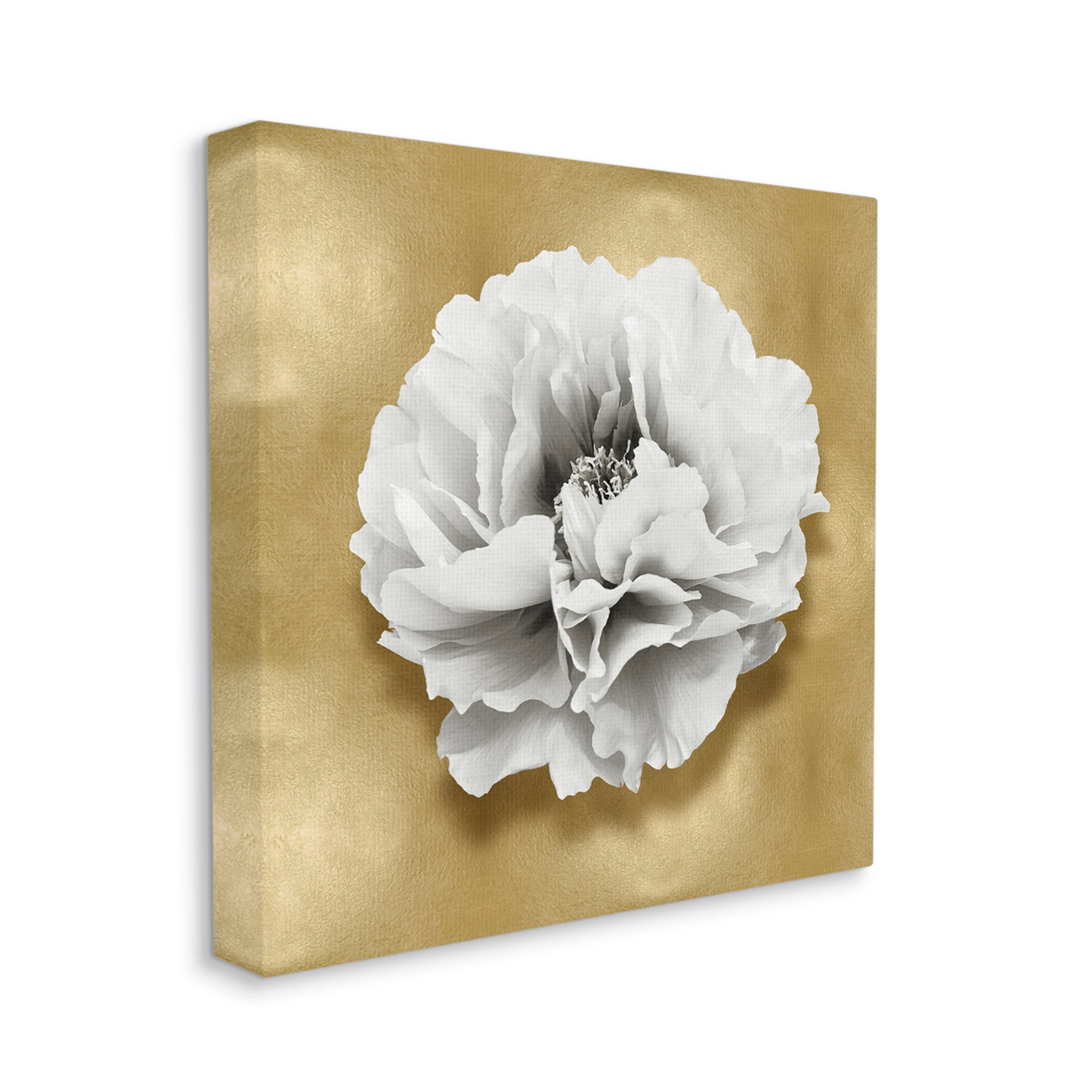 Stupell Industries White Peony on Gold Botanical & Floral Painting Gallery Wrapped Canvas Art Print Wall Art, 17 x 17