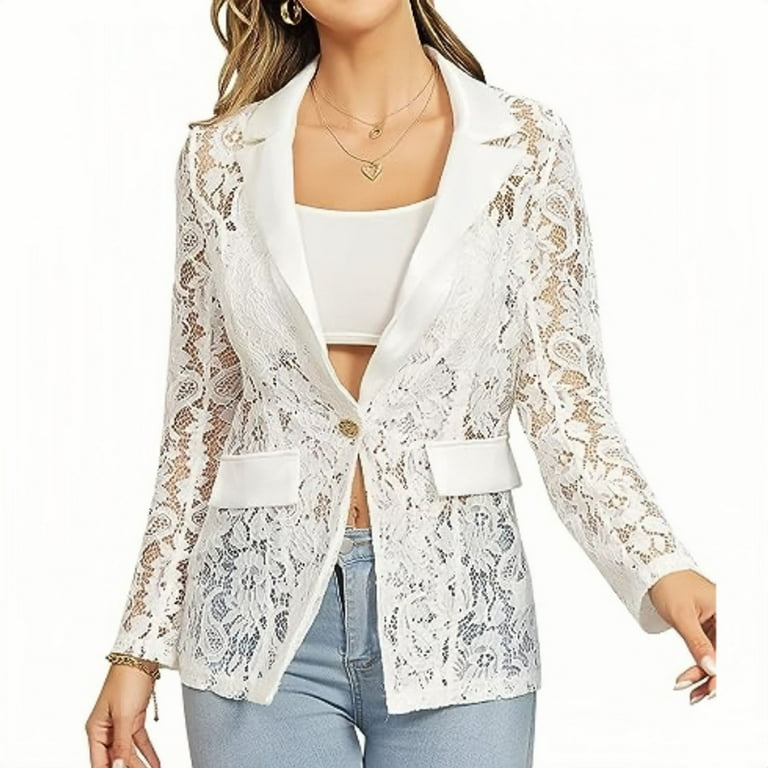 Slim-Fit Lace O-Neck Cropped Sleeve Coat Slim-Fit Lace O-Neck Cropped Sleeve Coat