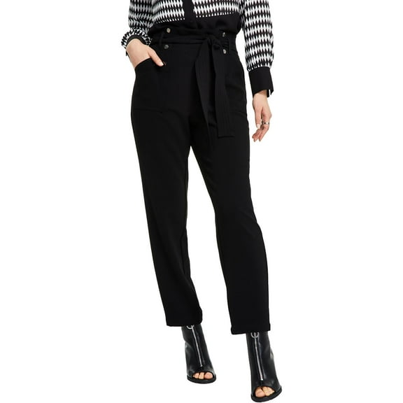 Bar III Womens Textured Crepe Tie Waist Pants Black 2XS