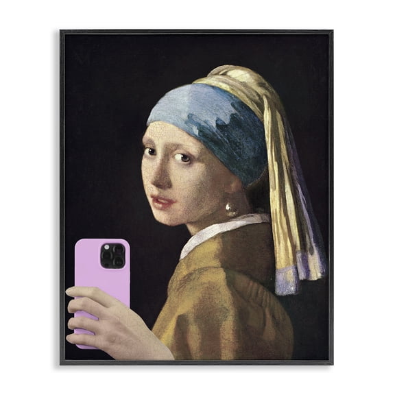 Girl With Pink Phone Funny Black Framed Giclee Art, design by Masters Redux