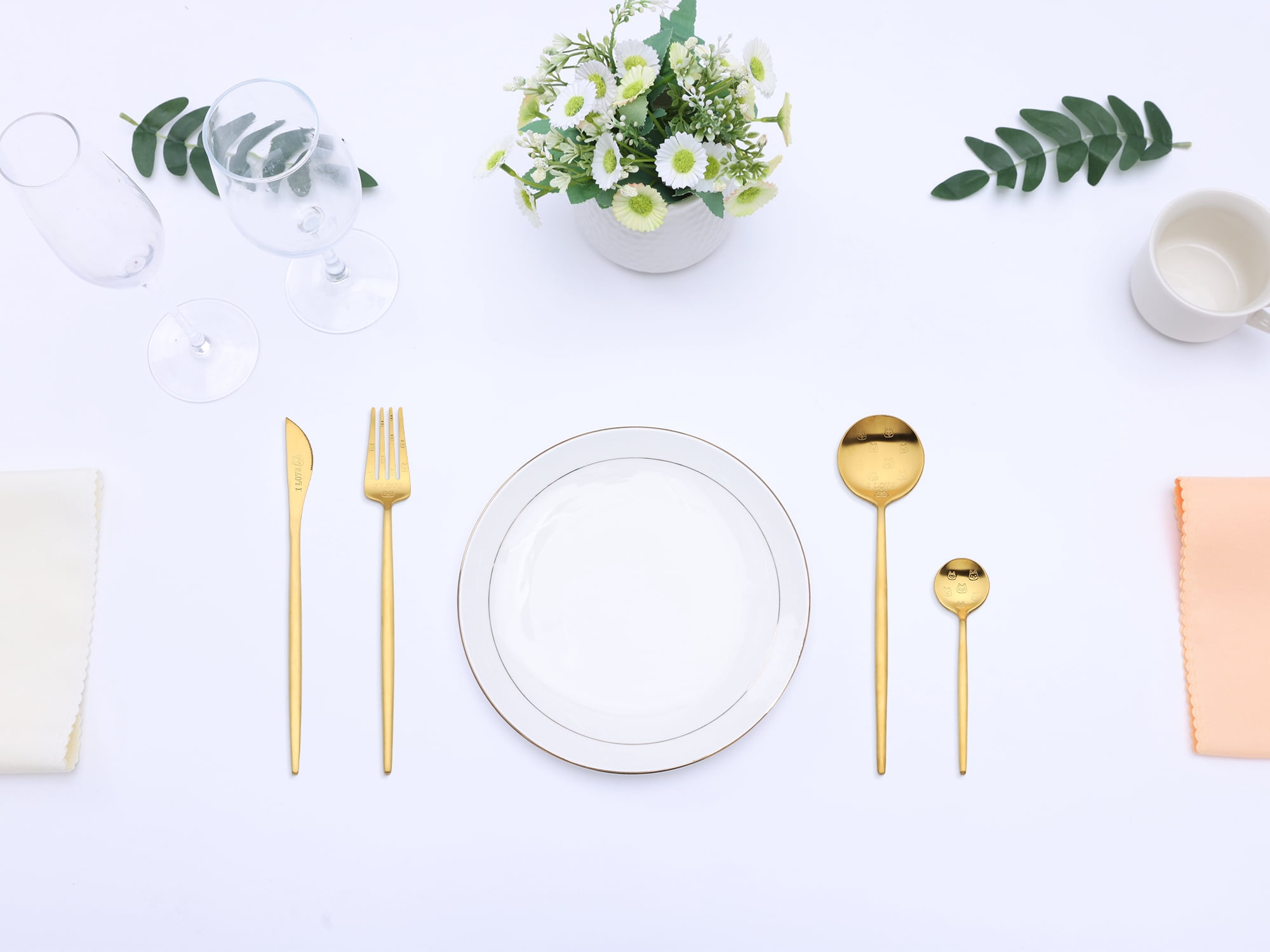 Unique Bargains 4 Piece Stainless Steel Floral Flatware Modern Cutlery Set Gold 4