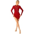 thumbnail image 4 of renvena Women Figure Skating Dress Long Sleeve Rhinestone Gymnastics Leotard Costumes A Burgundy S, 4 of 7