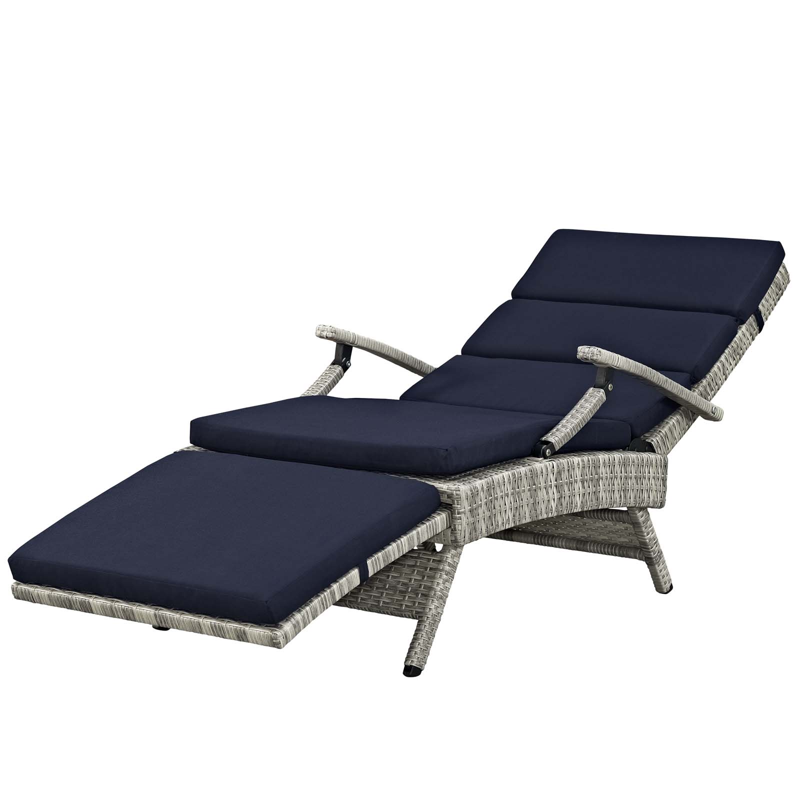 Contemporary Modern Urban Designer Outdoor Patio Balcony Garden Furniture Lounge Chair Chaise, Fabric Rattan Wicker, Navy Blue - image 5 of 9