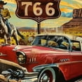 thumbnail image 6 of Orinice Route 66 Sign Cowboy Western Art Round Table Cover Stain Resistant Washable Indoor Outdoor Tablecloth Kitchen Dining Wedding Parties 100% Polyester Fiber 42-46, 6 of 8