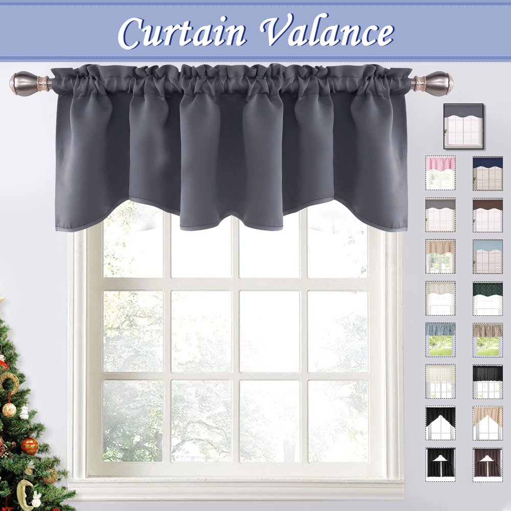 Home Dark Gray Blackout Window Valance for Kitchen, 52" x 18