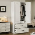 thumbnail image 2 of Lumiinofami 2 Door Wardrobe, Wooden Armoire with Hanging Rod and Drawers for Bedroom, White, 2 of 10