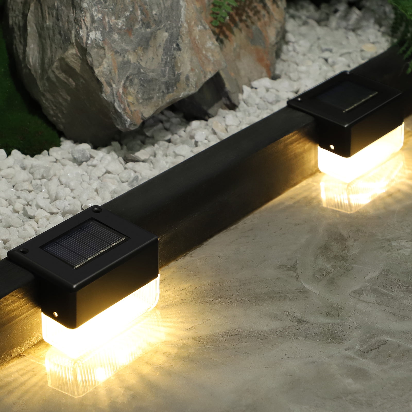 Fence Solar Lights 4 Pack Warm White & Multicolor Color Changing Deck Lights IP65 Waterproof Outdoor Solar Powered Stair Lights