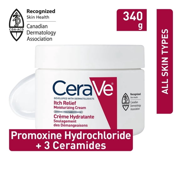 CeraVe Crème hydratante anti-démangeaisons, crème apaisante avec chlorhydrate de pramoxine et céramides, 340 g