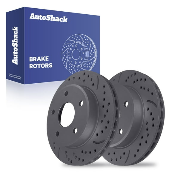 AutoShack Front Vented Drilled & Slotted Coated Brake Rotors Black Matte Finish 2-PC Set Replacement for 2005-2012 Dodge Dakota 2006-2009 Mitsubishi Raider 2011 Ram Dakota BlackShield 12.28" (312 mm)
