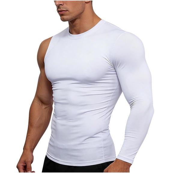 Ceisia Men's Compression Athletic Tops - Long Sleeve & Single-Sleeve Performance Shirts White XXXL Gifts