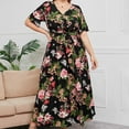thumbnail image 4 of New Summer Dresses for Women 2024 Plus Size Print Plus-Size Dress V-Neck Short Sleeve Elastic Waist Dress Beach Dress Sun Dress Ruffled Flowy Midi Dress 50% off Clearance!, 4 of 9