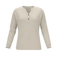 thumbnail image 4 of Mujeres Manga Larga Tops Casual Botón de Color Sólido Cuello en V Suéter Blusa de Moda para Primavera Verano, 4 of 7
