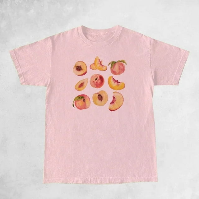 T-Shirts Graphiques Imprimés Pêches Femmes Mignons Cottagecore Esthétique T-Shirts Manches Courtes Rétro Grunge Hauts Vêtements