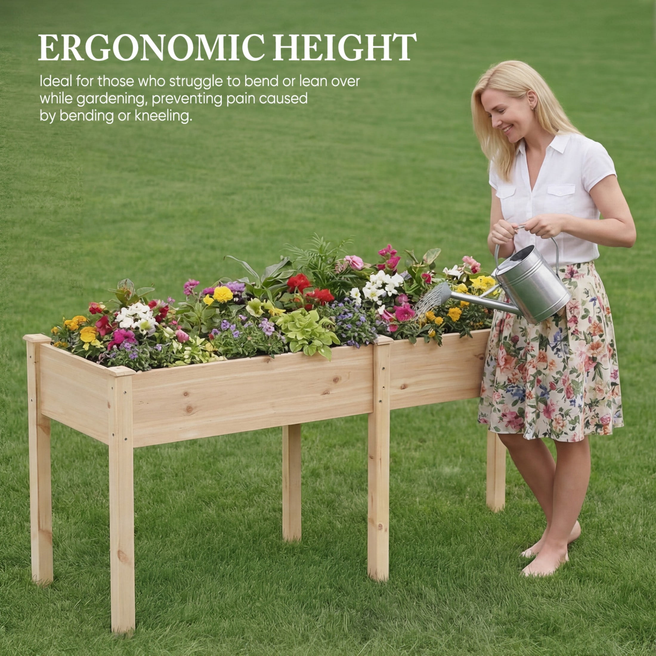 SHOUFTW Elevated Wooden Planter Box-72"x23"x30" Raised Garden Bed with Built-in Drainage & Protective Liner for Backyard, Patio & Balcony, Wooden Color